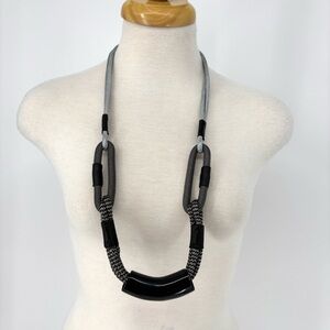 NAYA Clothing NWT Black and Grey Loop Statement Necklace with 'Bone' Trim
